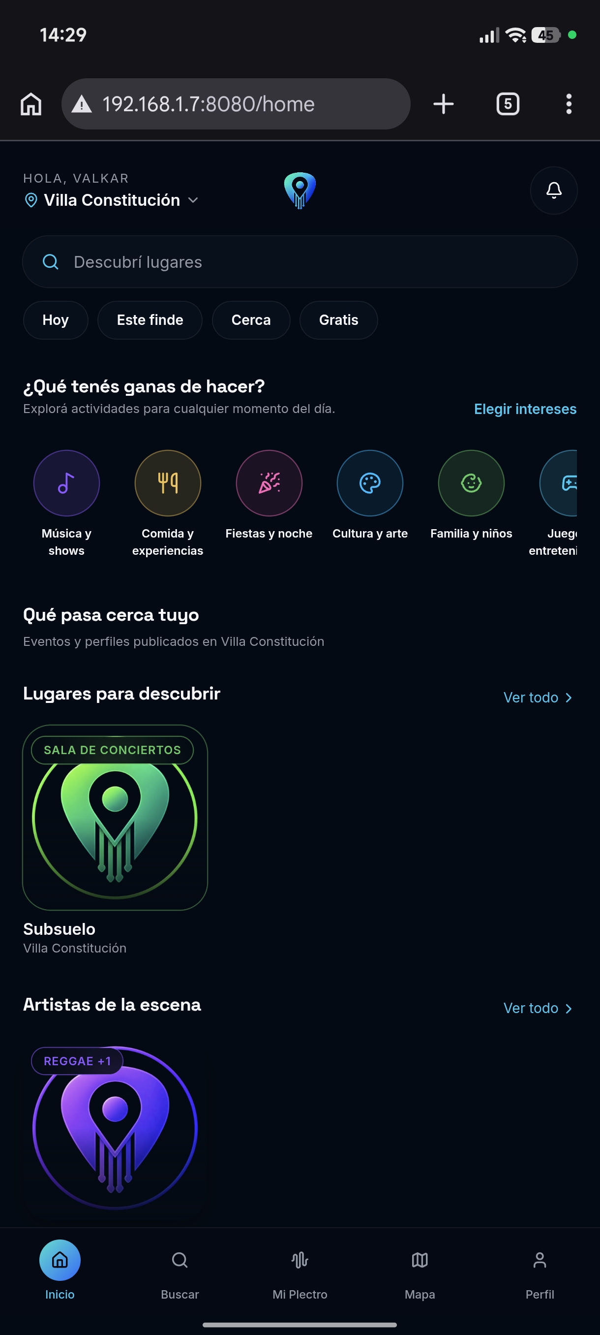 Captura provisional de Inicio en Plectro